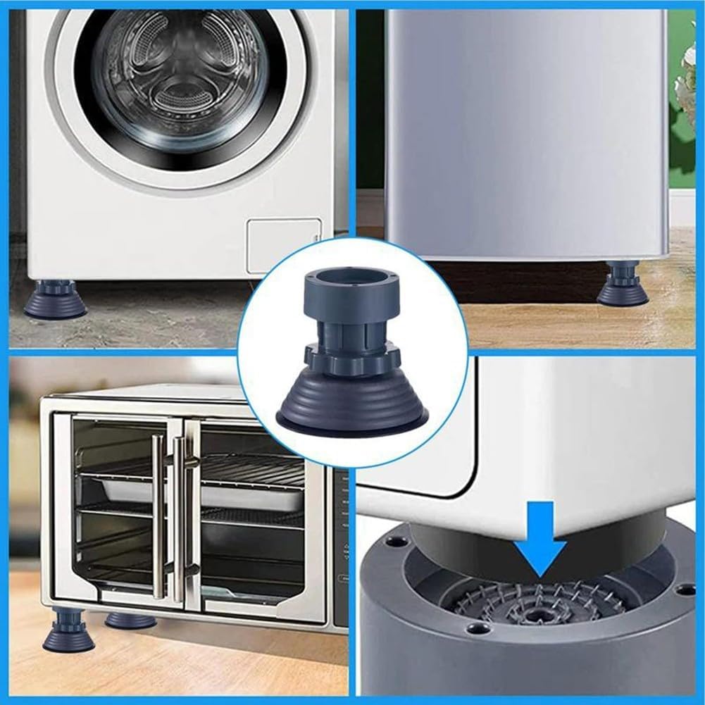 Washing Machine Anti Vibration Pads, Dryer Feet with Adjustable Height, Laundry Appliance Shock Absorber Base for Noise Reduction, Washer Dryer Leveling Mounts, 4-Pack