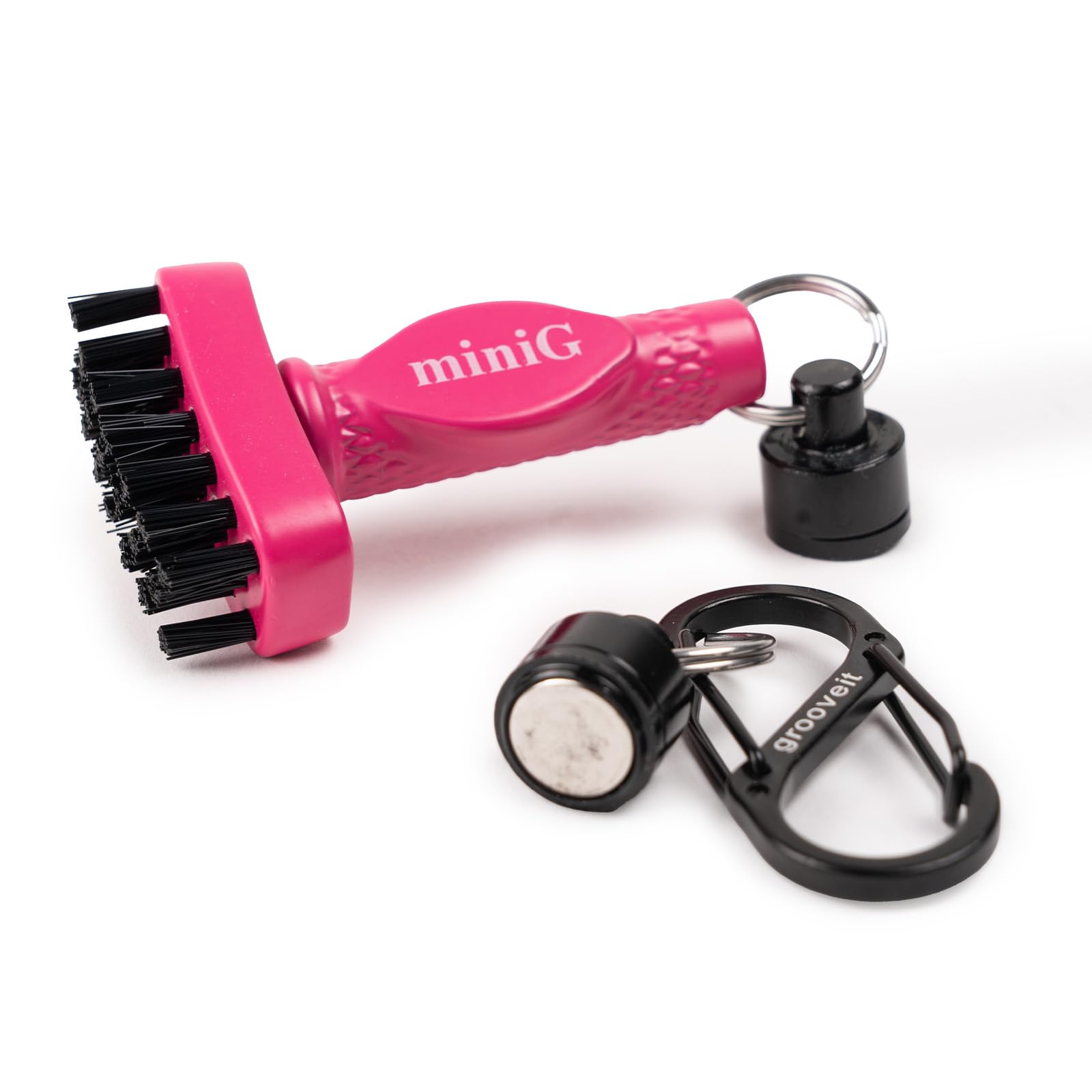 Grooveit MiniG The Dry Scrubber szczotka do mini kija golfowego, wytrzymałe nylonowe włosie, 3-letnia, część każdego zestawu do czyszczenia kija golfowego, zdejmowane, magnetyczne narzędzie