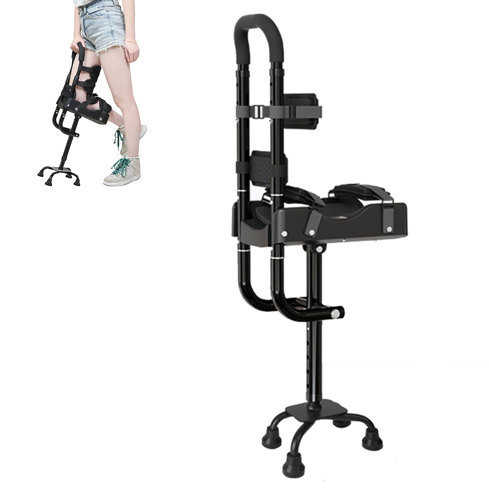 YXZYFPP Anti-Slips Knee Walker, Pain Frees Knee Crutch Leg Knee Mobility Support for Elderly Injury Ankle Fracture (Black Right)