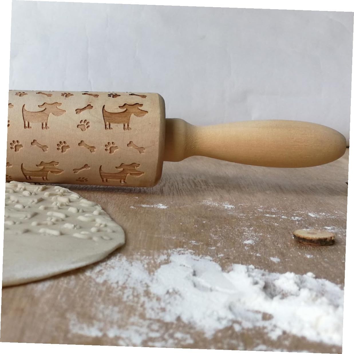 Wooden Dog Rolling Pin with Bone Pattern for Fondant Dough image 3