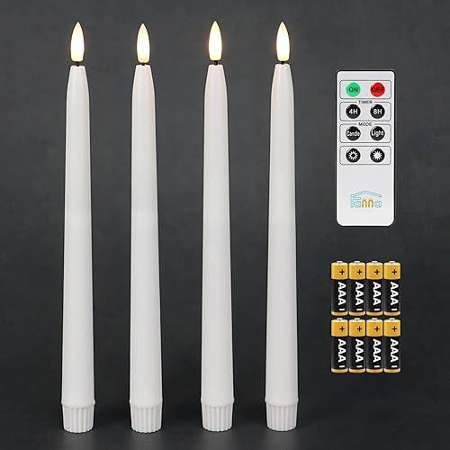 Miniatura 1 de Fanna Velas cónicas sin llama con temporizador, funciona con pilas, velas LED con acabado de cera real, control remoto y pilas incluidas, juego de 4