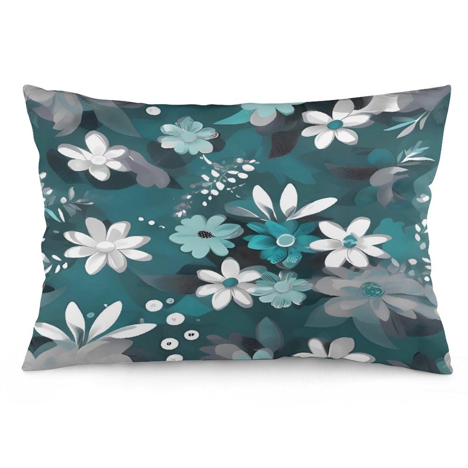 Teal Grey and White Floral_76917038 Throw Pillow Covers with Silent Zipper Polyester Pillow Protectors Removable Pillow Cases Soft Pillowcase Cozy Pillow Sham Cushion Cover for Sofa Car Bed 20"x30"