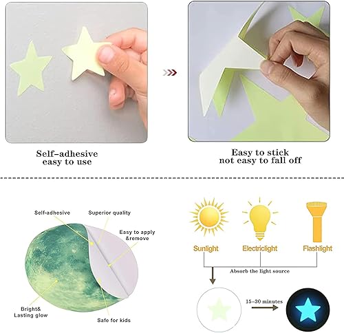 Miniatura 5 de Estrellas que brillan en la oscuridad y calcomanías cósmicas, calcomanías de pared de planeta del espacio exterior, decoración de techo para cuarto