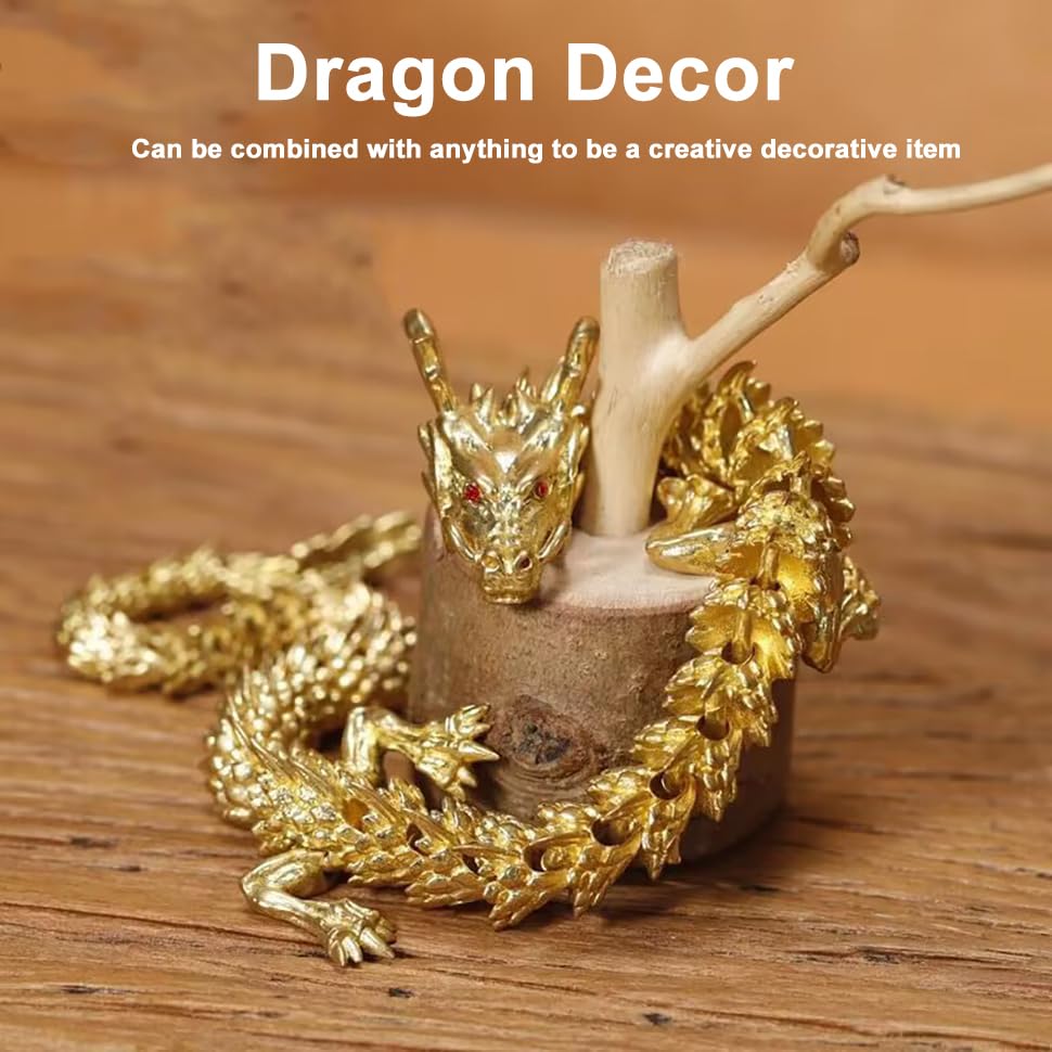Estatua de Dragón 3D Metálica Flexible Dorada miniatura 4