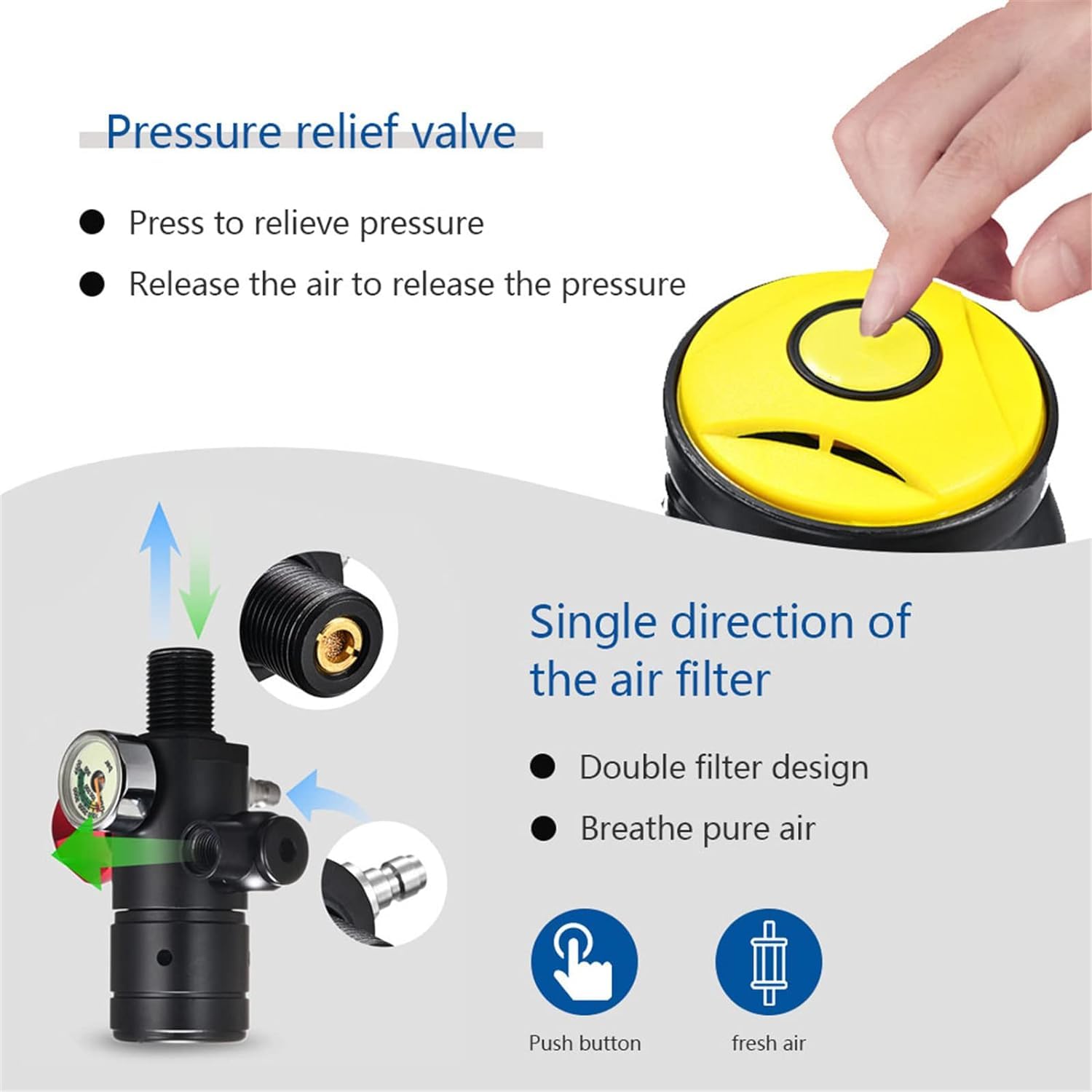Bombole da Immersione Bombola Sub, 1L Mini Bombole per Immersioni Subacquee Mini Bombola di Ossigeno Attrezzatura per Immersione per Snorkeling con Pompa ad Aria ad Alta Pressione&Gonfiatore
