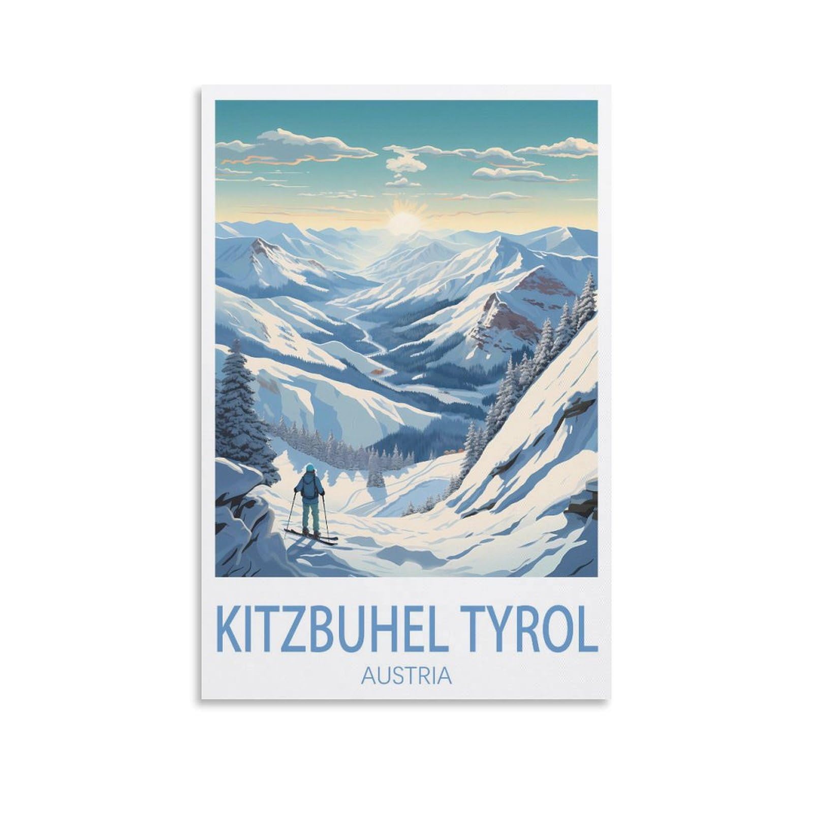 Orbana Unframe-Style Kitzbuhel Tyrol Ski Austria Vintage Travel Poster Landscape 08X12inch(20X30cm) Canvas Print For Living Room, Bedroom, Dorm, Home, Office Wall Decoration