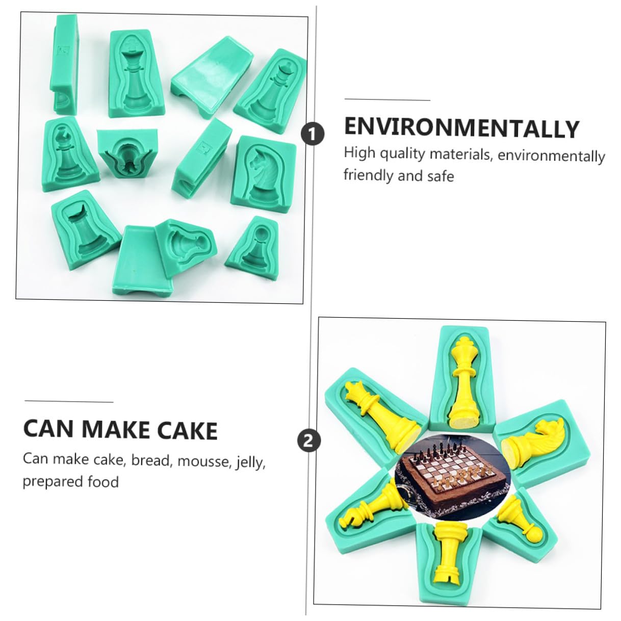 Molde de Silicona Flexible y Antiadherente para Chocolate Diseño de Ajedrez y Hornear Tartas Pack de 12 Piezas Verde para Repostería Creativa