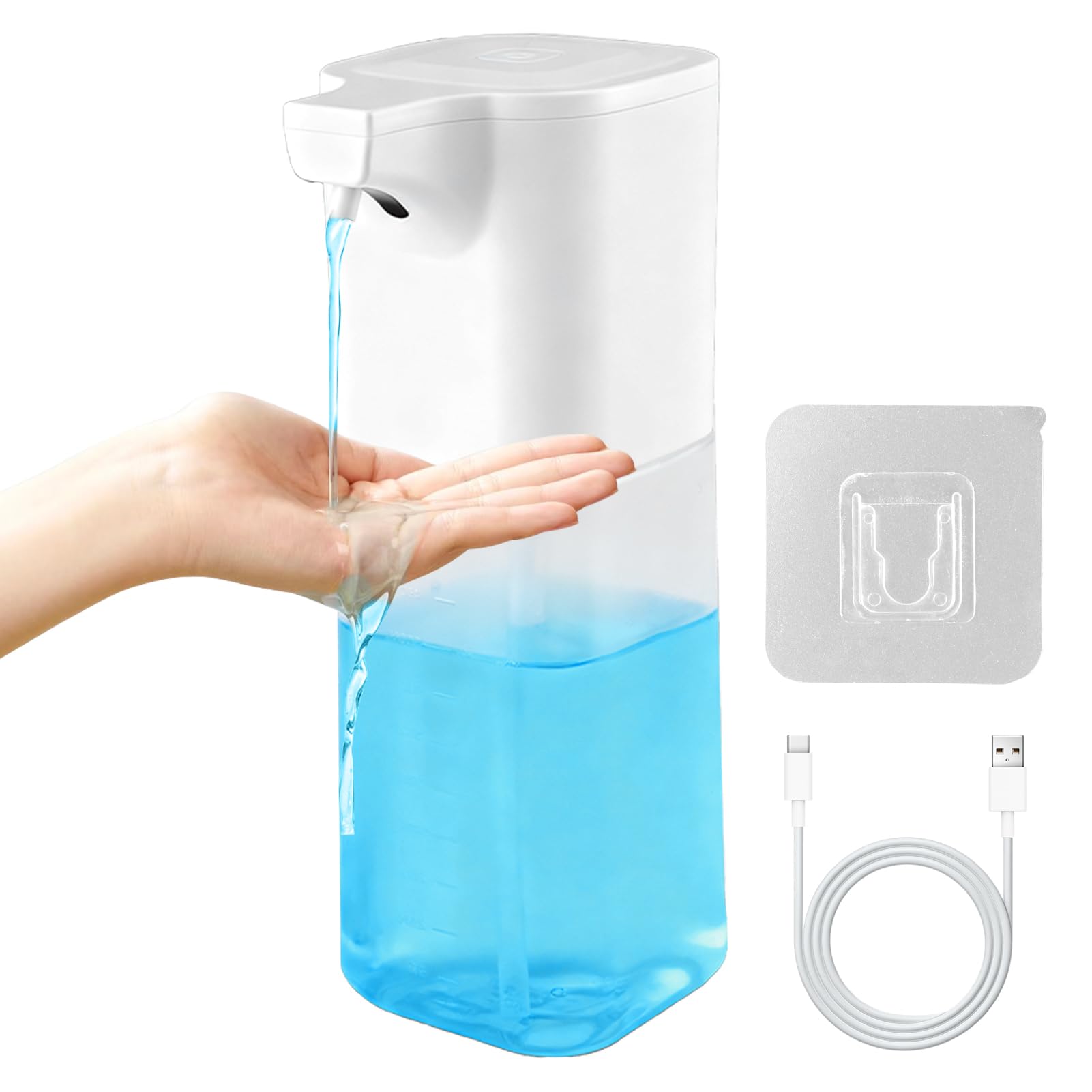 Automatic Soap Dispenser 550ml, Wall Mounted Touchless Soap Dispenser with Infrared Sensor, 4 Adjustable Levels, USB Rechargeable, IPX6 Waterproof for Kitchen and Bathroom, White