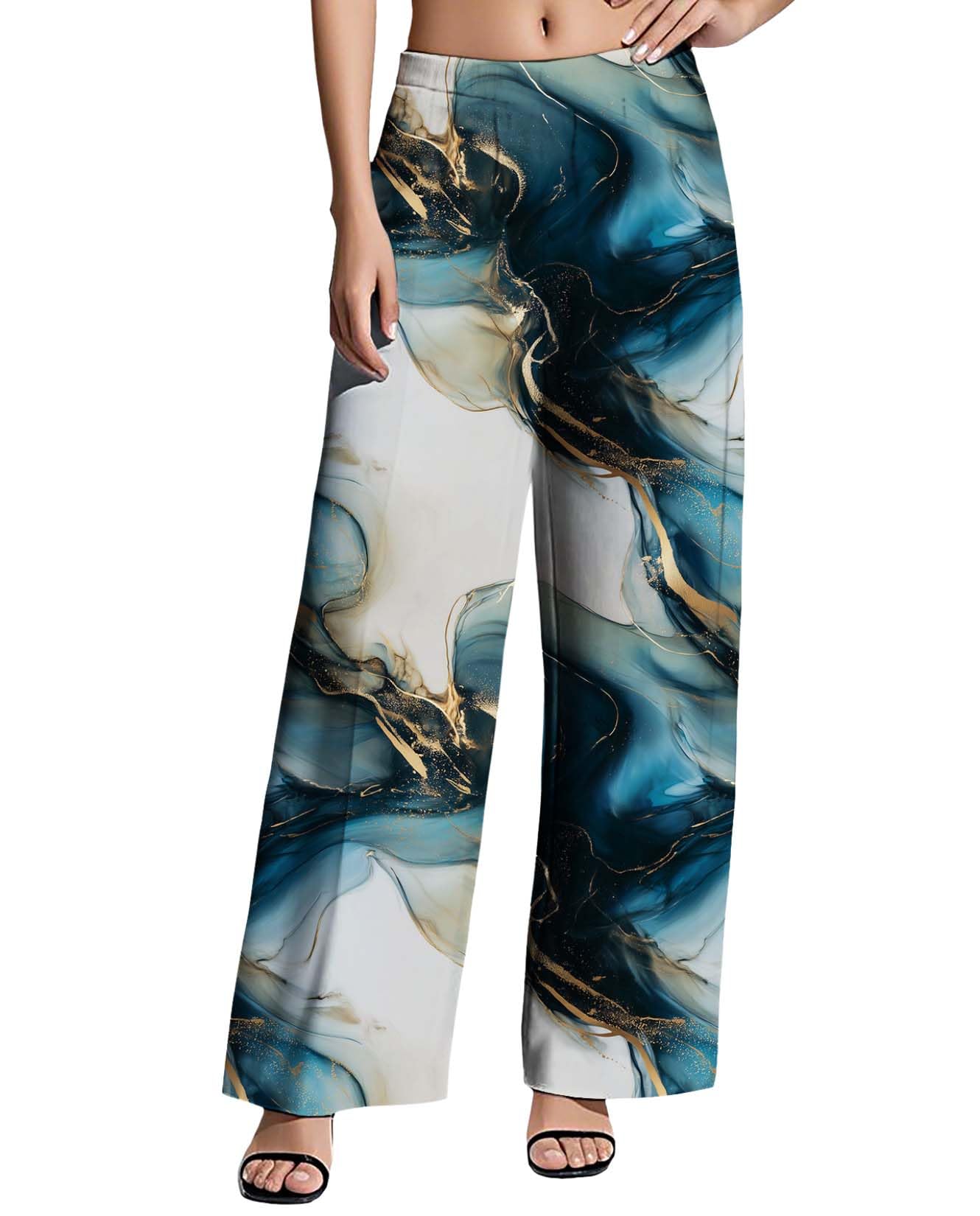 Womens Wide Leg Pants High Waist Pattern Print Trousers Casual Loose Fit Comfy Outdoors Trendy Flowy Palazzo Pant