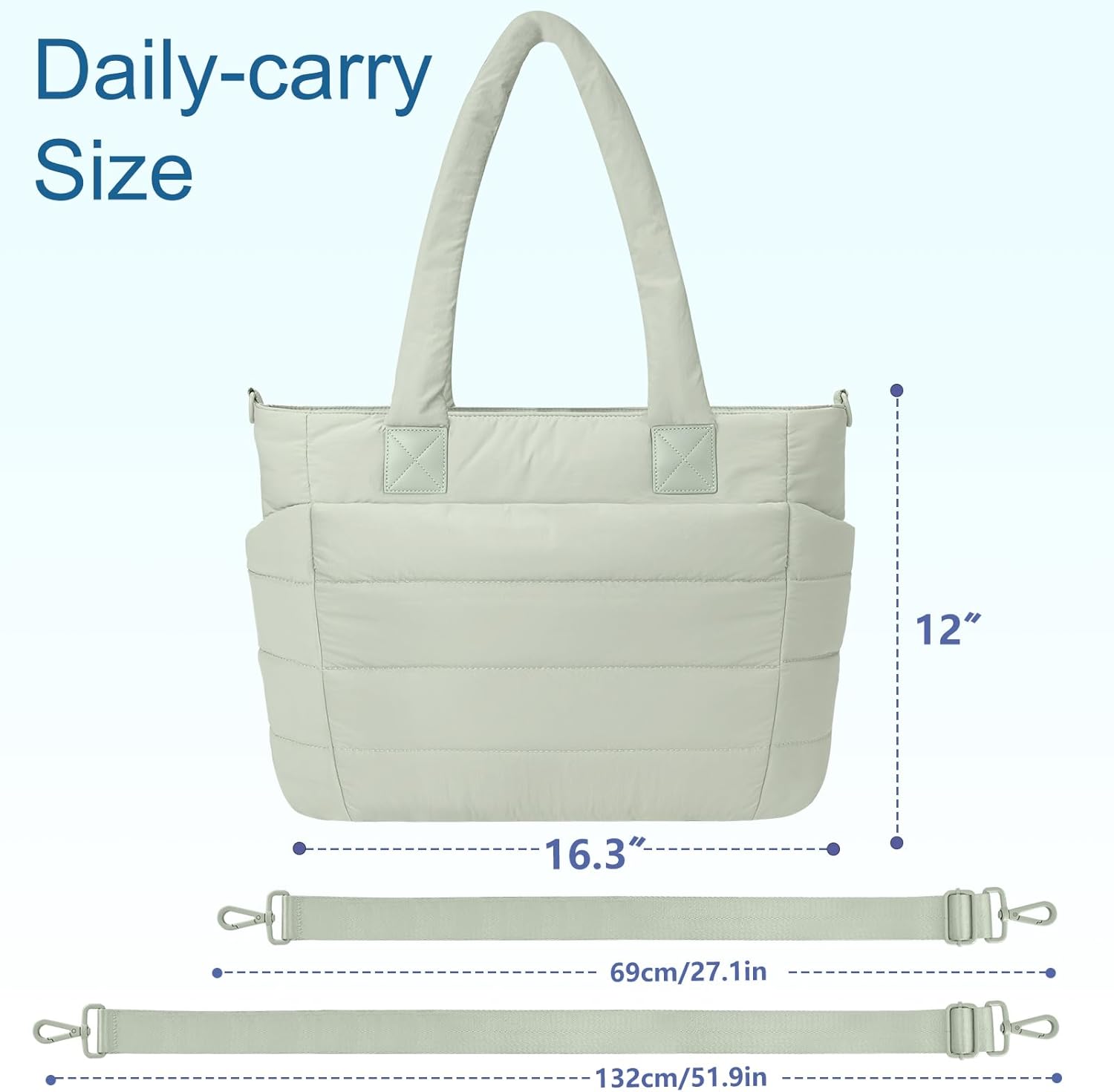 Tote Bag for Women Puffer Work Tote Handbag Large Quilted Nurse Bag with Zipper for Travel - Image 3
