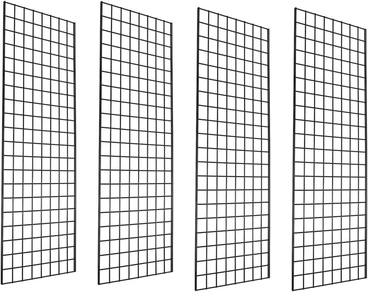 Only Hangers - Commercial Grade Gridwall Panels – 2’ Width x 6’ Height, Pack of 4 (Black Finish)