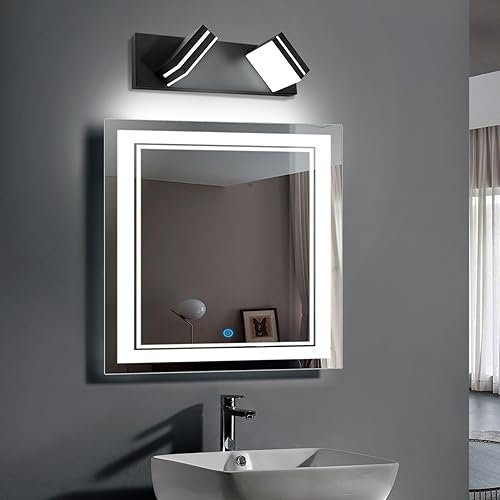 Miniatura 7 de OKELI Lámpara de tocador de baño negra con 2 luces sobre el espejo, moderna, LED, regulable, lámpara de baño, cabezal giratorio de 350, 16 W, 6000