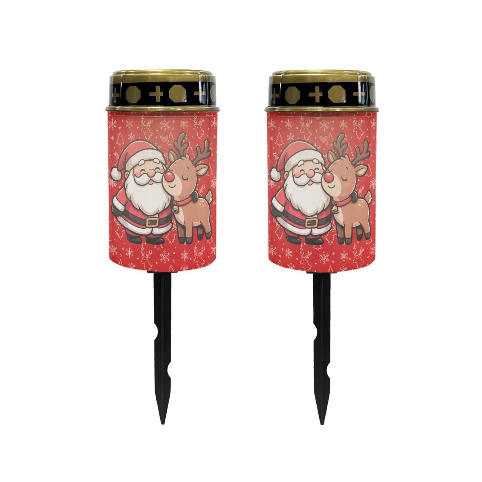 Poceacles Cemetery Candle Grave Lights Outdoor Waterproof Decoration Pathway Lights Garden Solar Candle for Christmas Holiday Decor, Cute Santa Claus Reindeer Red, 2 Pack
