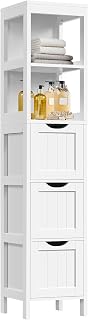 Yaheetech Slim Bathroom Tall Cabinet with 3 Drawers & 2 Shelves, Narrow Freestanding Storage Tower for Small Spaces, White 12"x12"x56"
