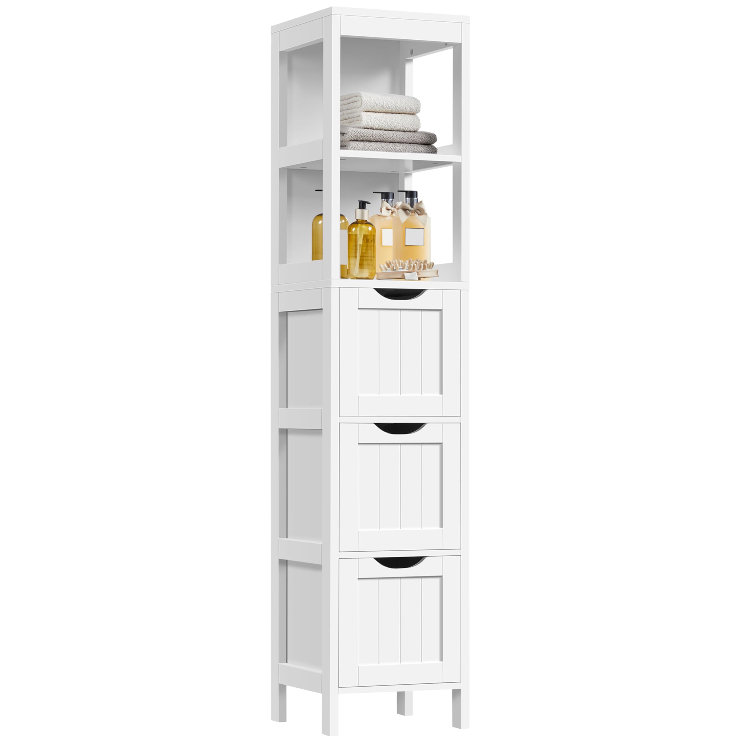 Yaheetech 56” Tall Bathroom Storage Cabinet, Slim Storage Organizer with 3 Drawers & 2 Shelves, Narrow Freestanding Floor Cabinet for Living Room/