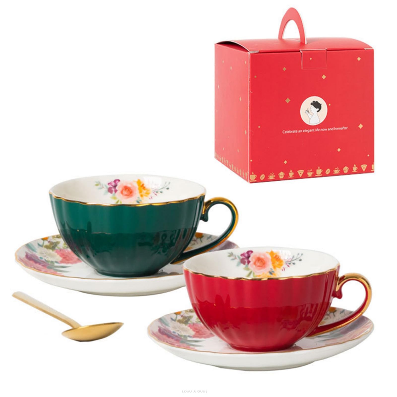 Linvimia Flower Bone China Teas Cup Set Ceramic Teas Cup and Saucer Set with Flower Pattern for and Cafe Use Espressos Cups