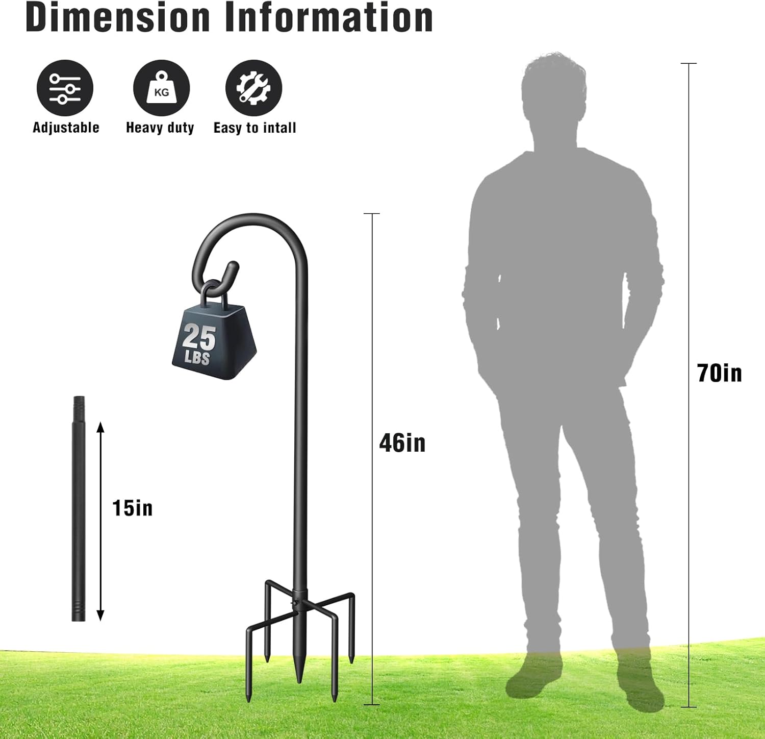 Shepherd Hook for Outdoor, Heavy Duty Bird Feeder Pole with 5 Prong Base, Adjustable Height Bird Feeder Stand Ideal for Hanging Bird Feeders, Plant, and Garden Decorations