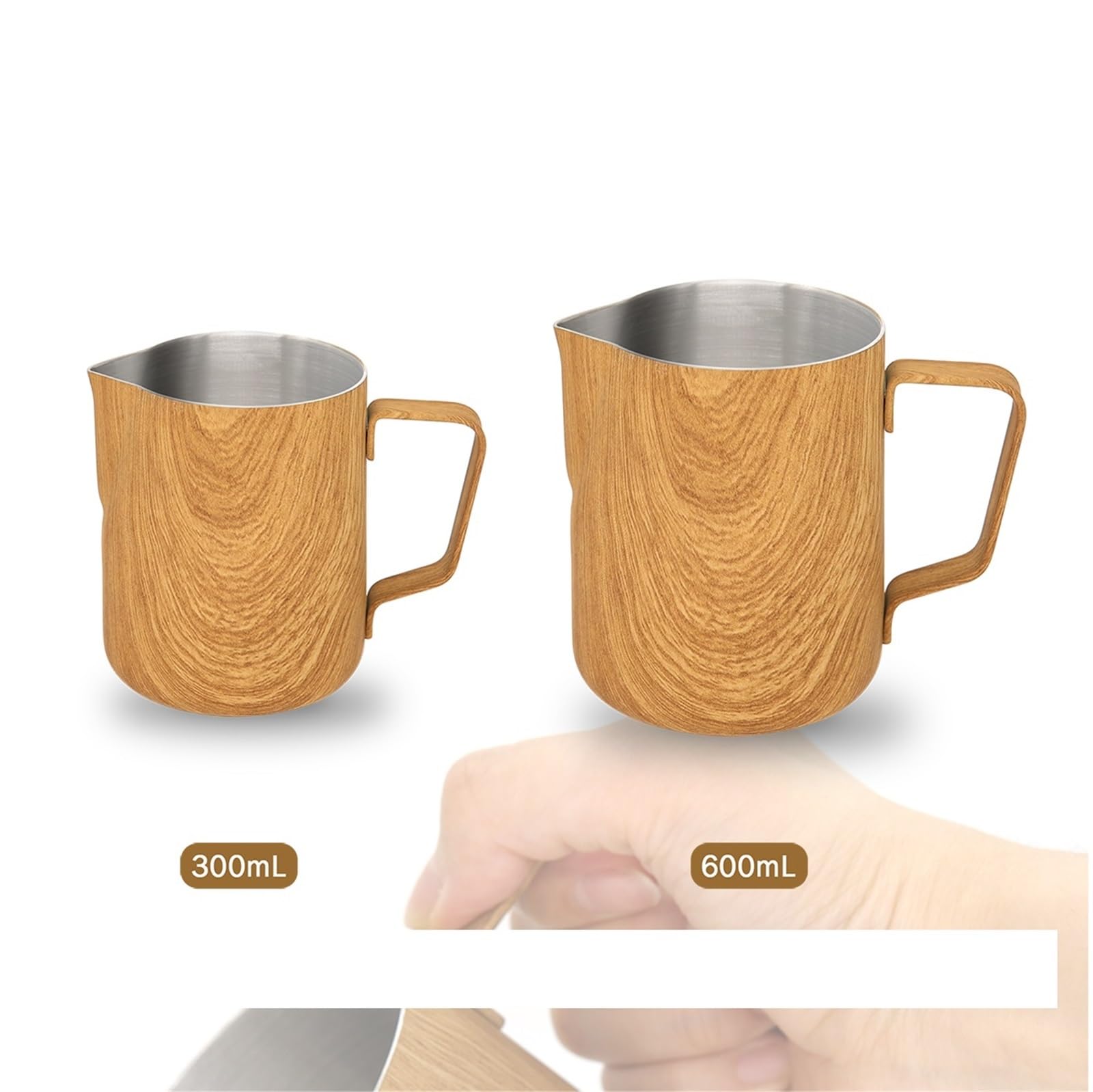 Jarra for espumar leche de acero inoxidable, 2 uds., flor for tirar de la jarra de leche y café, taza for café con leche Para café(300ml)