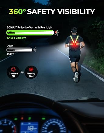 EOIWUY Running Lights for Runners with Rear Light, 800LM Ultra Bright & 7+2 Modes, 45° Beam & 360° Reflective Running Vest, IPX4 Waterproof Chest Running Torch for Walking/Hiking, Headlamp Replacement [Energy Class B]