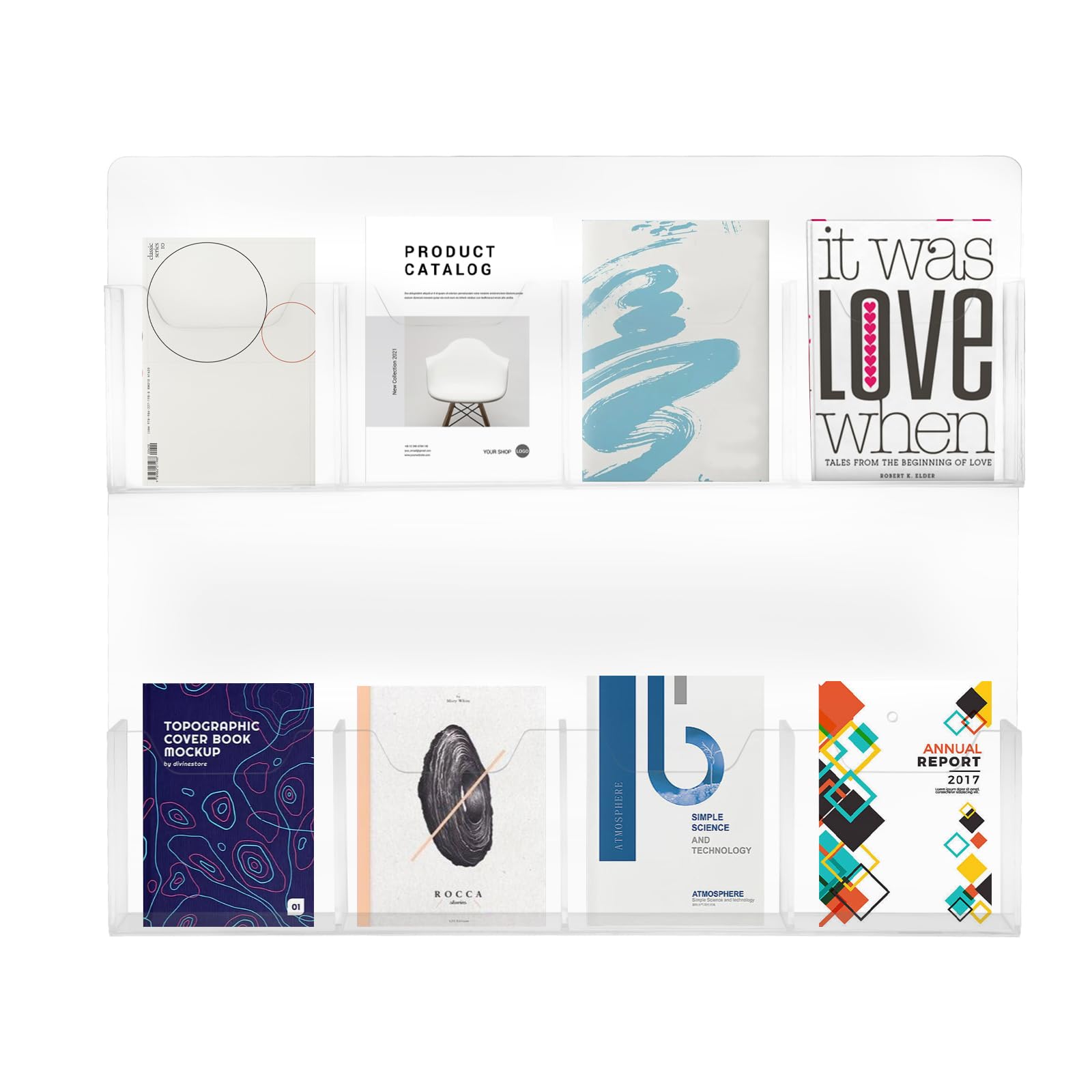 MhdunueSK Brochure Holder,Acrylic Brochure Display Stand for Home Office Literature Holder with 0.12" Thick Acrylic,Each Slot Size 4x1Inch (8 Pockets)