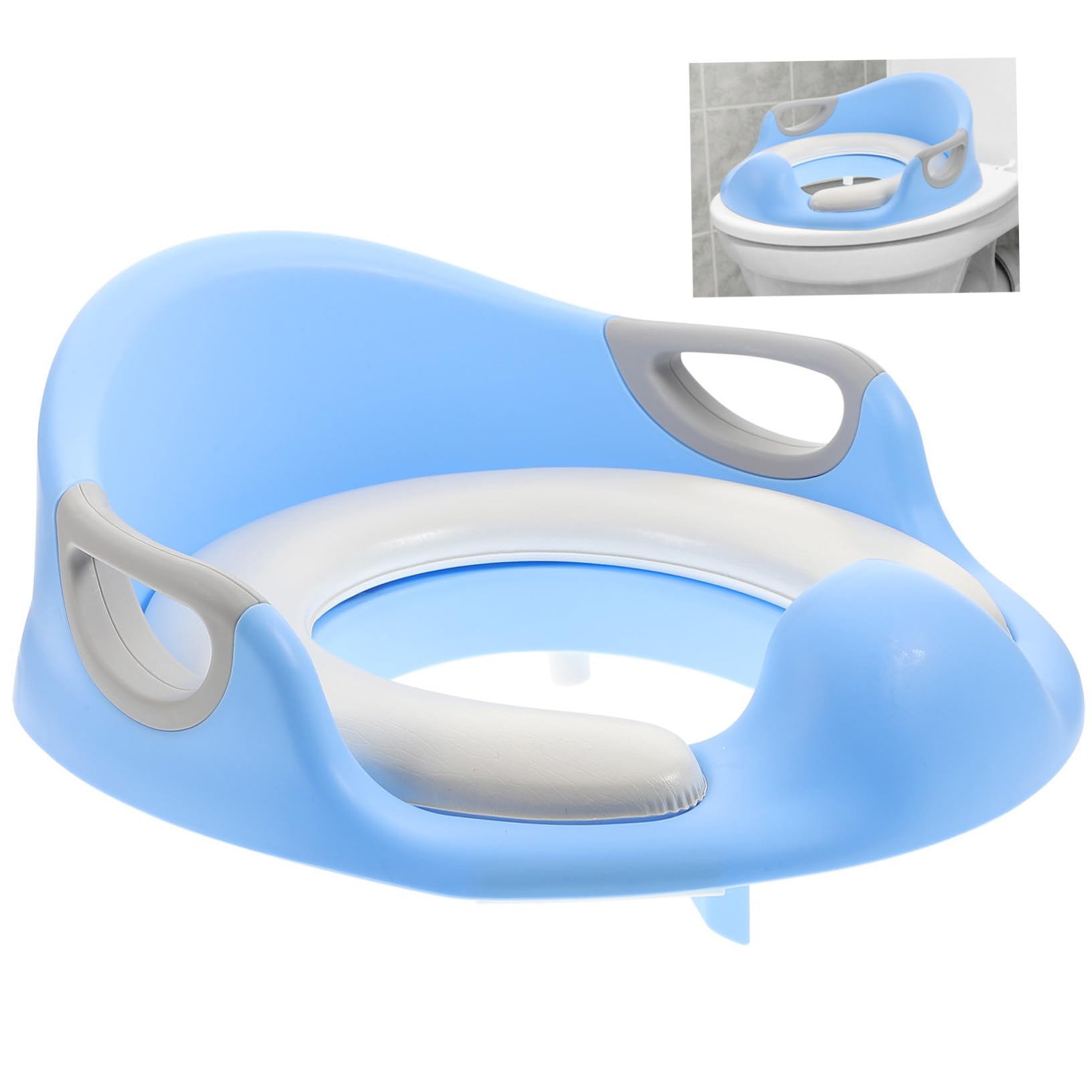 Asiento de Inodoro Infantil Azul Pu para Entrenamiento Asas | Antideslizante, Almohadillas de Apoyo, Tamaño Grande, Fácil de Agarrar, para Niños y Bebés