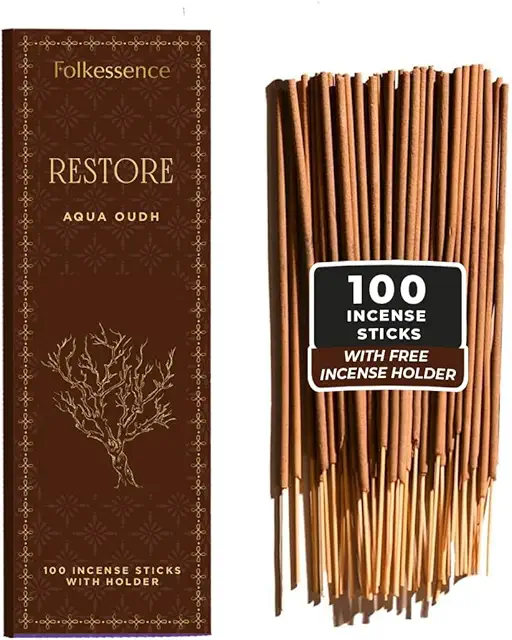 Folkulture Oud Incense Sticks - 100 Sticks with Holder for Relaxation | Incense Agarwood