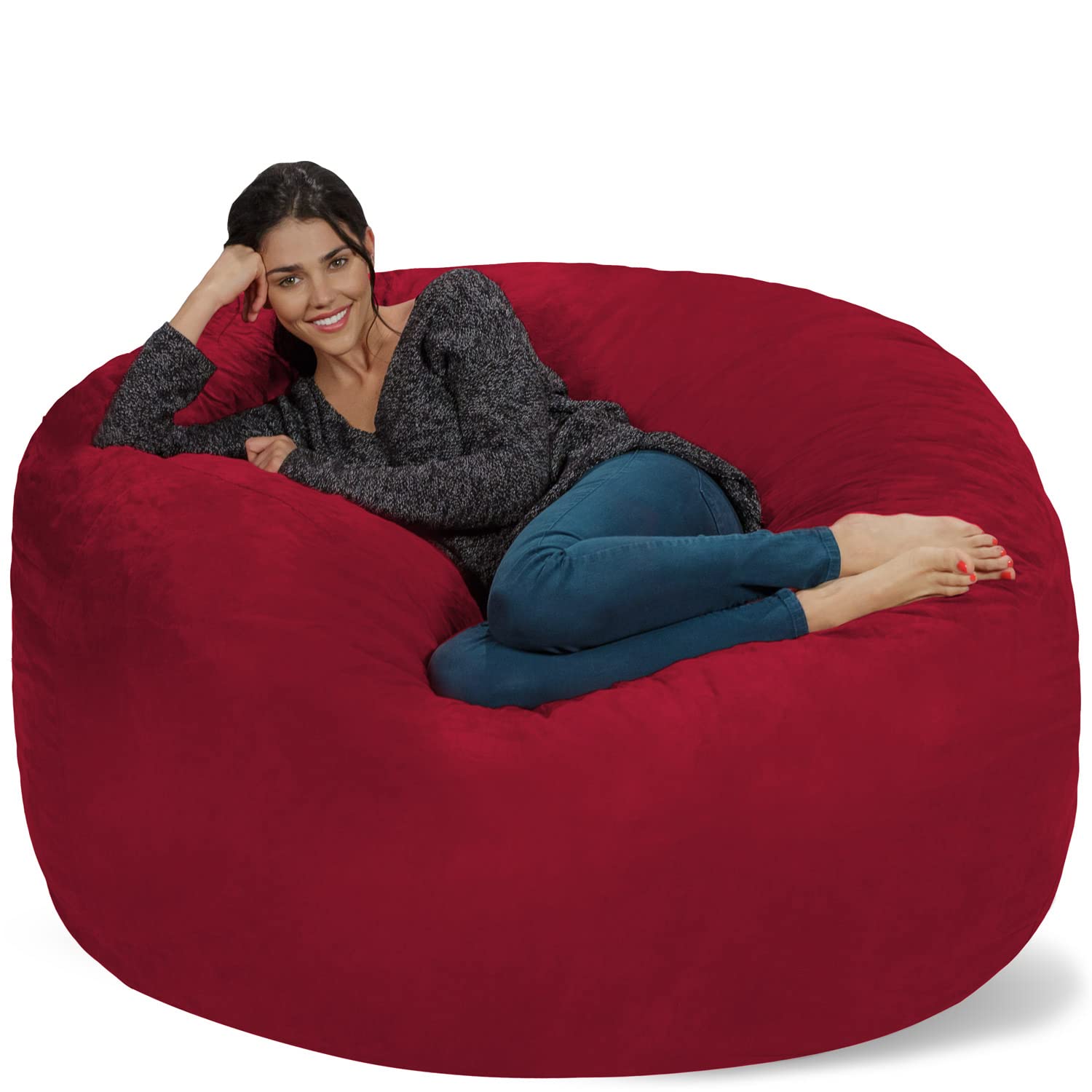 Chill Sack Bean Bag Chair: Giant 5' Memory Foam Furniture Bean Bag - Big Sofa with Soft Micro Fiber Cover - Red