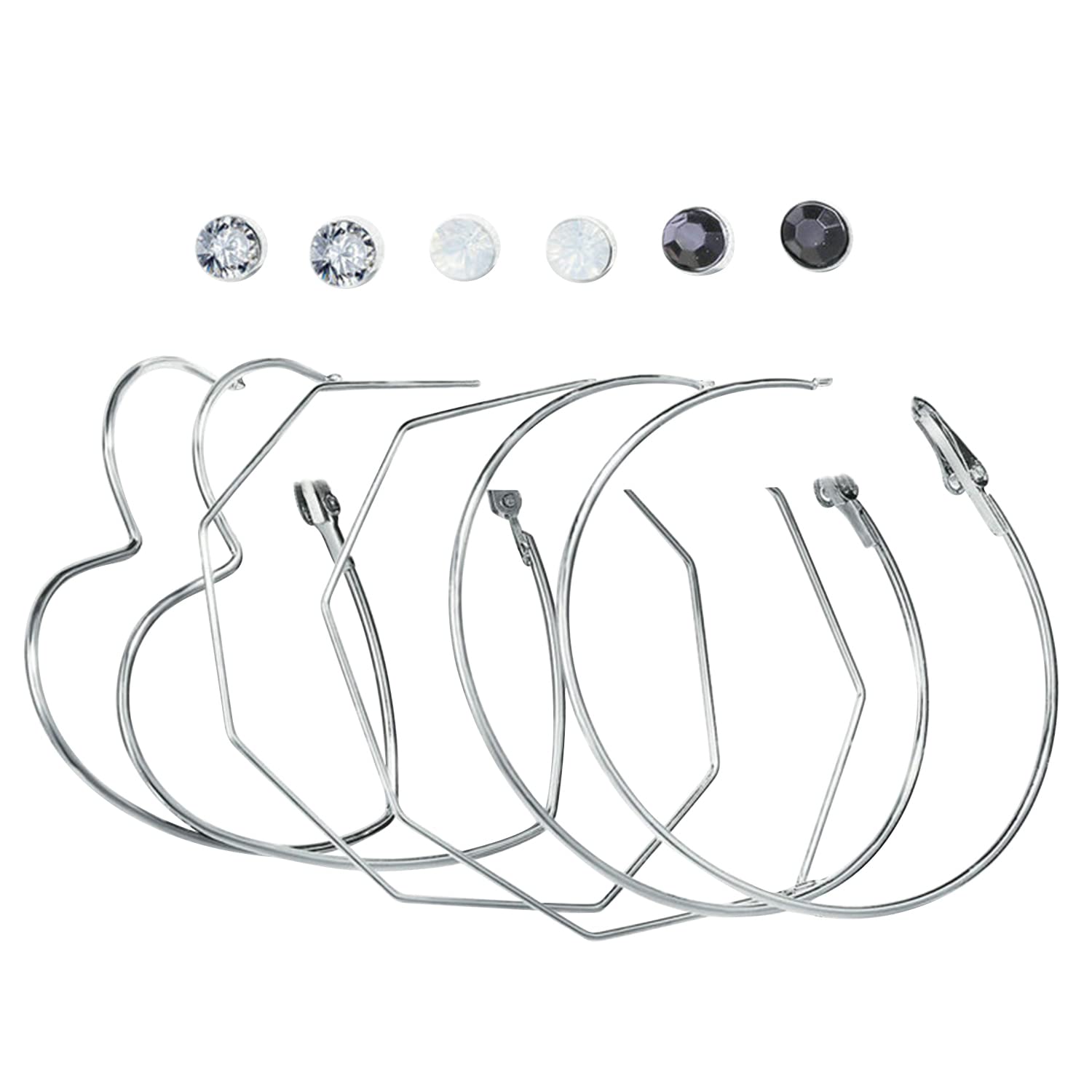 peora Silver Plated Combo Set of 6 Geometrical Shapes Earrings Gift for Women Large Hoop Bali-picture-15