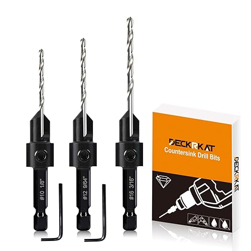 Miniatura 8 de Juego de brocas avellanadas, 7 piezas para carpintería M2 puntas cónicas para #4, 6, 8, 10, 12, 14 tornillos, chaflán de 82 grados, vástago