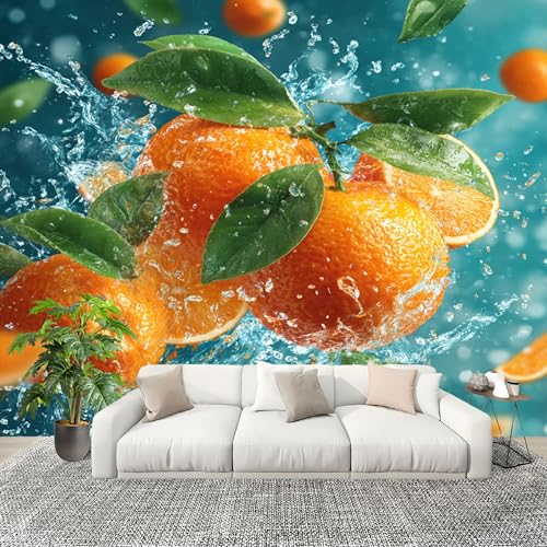 Mural Modern Decoration Poster 250x175 cmHd Fruit Orange Wallpaper Non-Woven for Living Room Sofa TV Background Wall Wallpaper Blue Removable Waterproof Mural