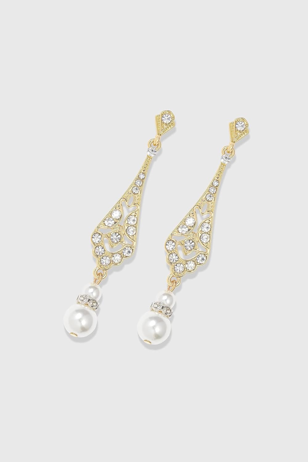 18K Gold Plated Vintage Rhinestone Dangle Earrings with Simulated Pearl Drop and Cubic Zirconia – Elegant Long Statement Jewelry - Image 4