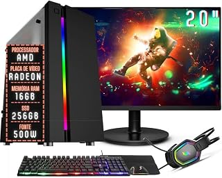 PC Gamer Completo 3green Expert Processador AMD com 10 núcleos 16GB RAM Placa de vídeo Radeon SSD 256GB Monitor 20" 75Hz Fonte 500W 3GE-011