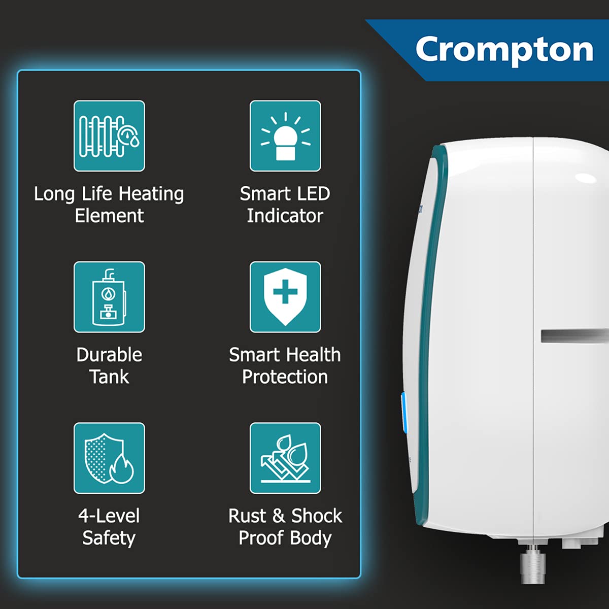 Buy Crompton Solarium Vogue 3-Litre, 3KW Instant Water Heater/Geyser with  free Installation u0026 Pipe (White and Turquoise Blue) Online at Low Prices in  India - Amazon.in