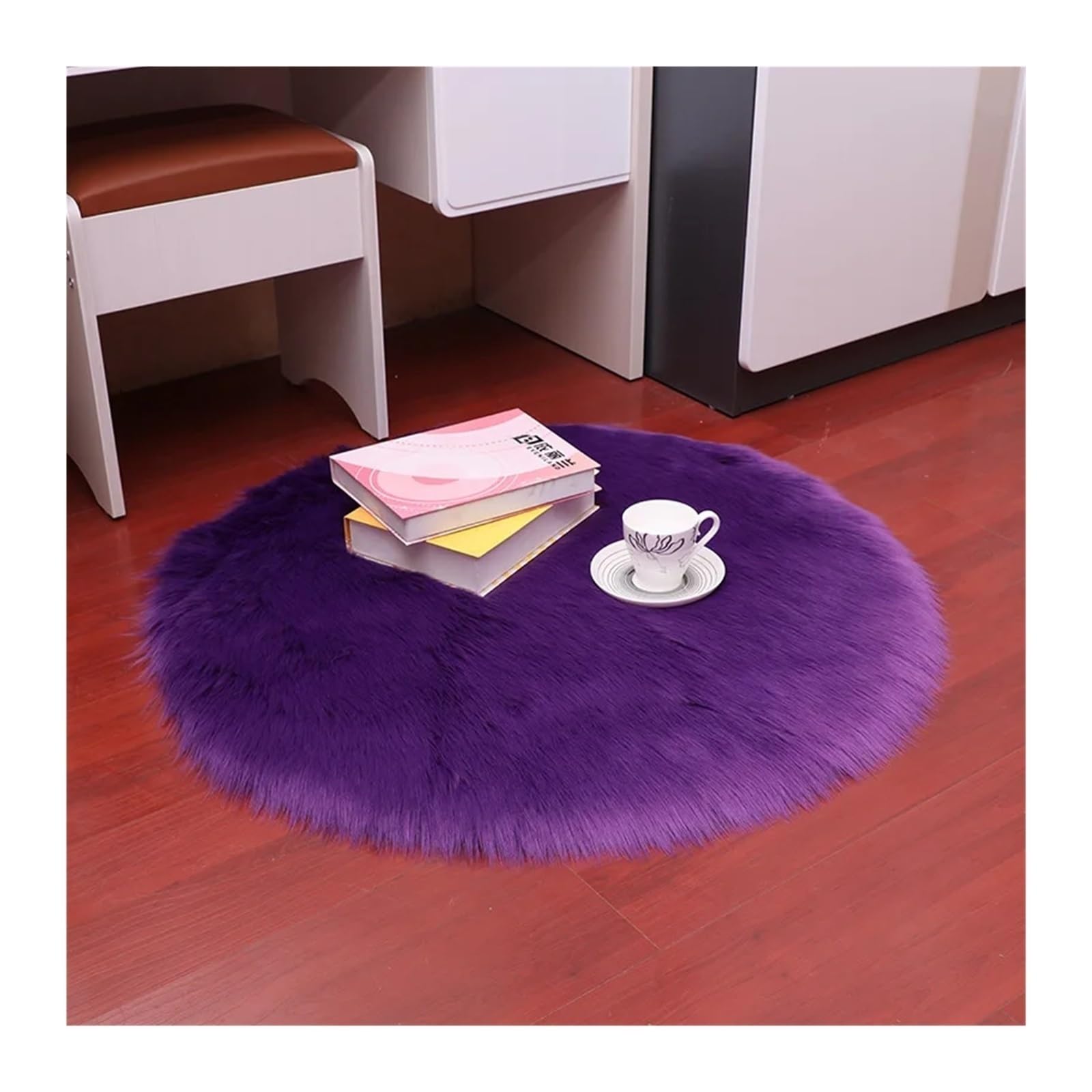 Tapis rond fausse fourrure moelleuse salon chambre coussin sol 130cm coloris 6