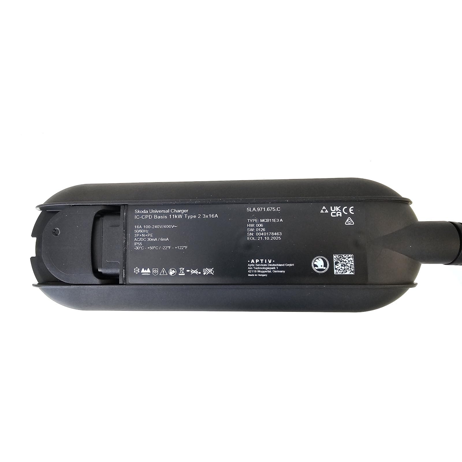 Skoda 5LA054412M Ladegerät iV Universal Charger Ladekabel Elektroauto Notladegerät, Typ 2 auf 230V Schuko (10A) oder 400V CEE (16A)