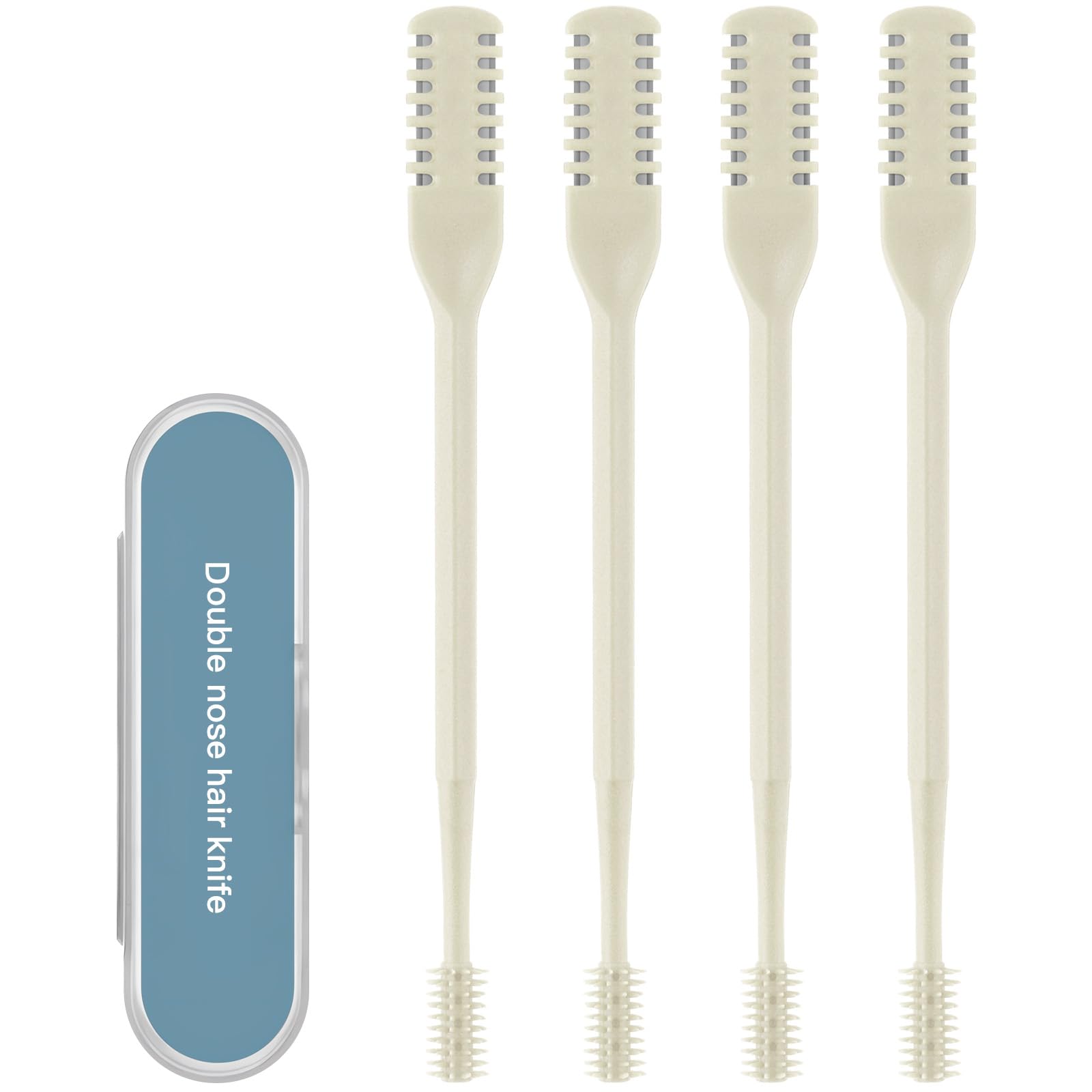 4Pcs 2-in-1 Nasal Hair Cutter, Double Sided Nose Hair Trimmer, 360° Nostril Hair Remover Tool, Manual Nose Knife with Soft Cleaning Brush for Men Women(Beige)