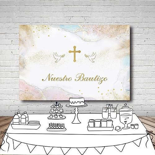 Miniatura 4 de MEHOFOND Telón de fondo Mi Bautizo de 7 x 5 pies para niños, Nuestro Bautizo, bautizo, primera comunión, Dios bendiga fotografía, fondo azul pastel,