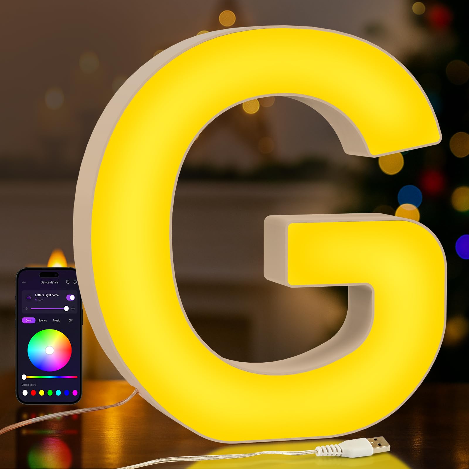 UooEA LED Light Up Letter G – USB Colour Changing Night Light with APP Control, Alphabet Sign for Wall or Table, Gift for Girls, Teens, Mum – Birthday, Christmas, Home Decor — image 1
