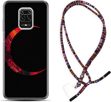 kilifland Xiaomi Redmi Note 9 Pro ile Uyumlu Kılıf Rasta Ipli Boyun Askılı Desenli Silikon Red Moons 1747