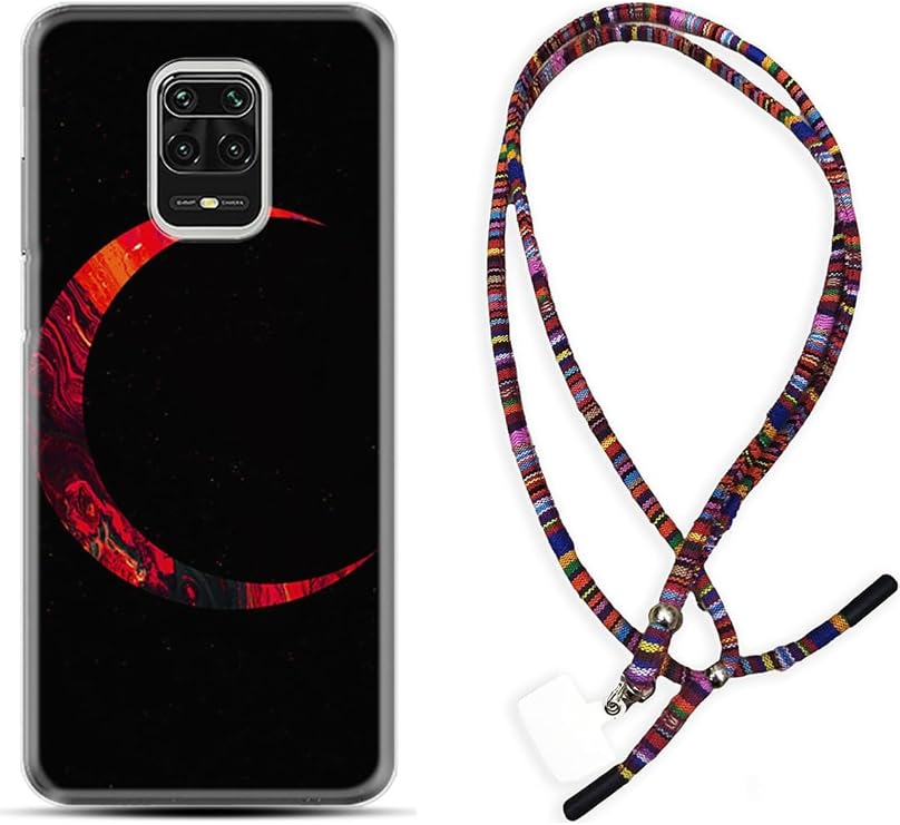 kilifland Xiaomi Redmi Note 9 Pro ile Uyumlu Kılıf Rasta Ipli Boyun Askılı Desenli Silikon Red Moons 1747
