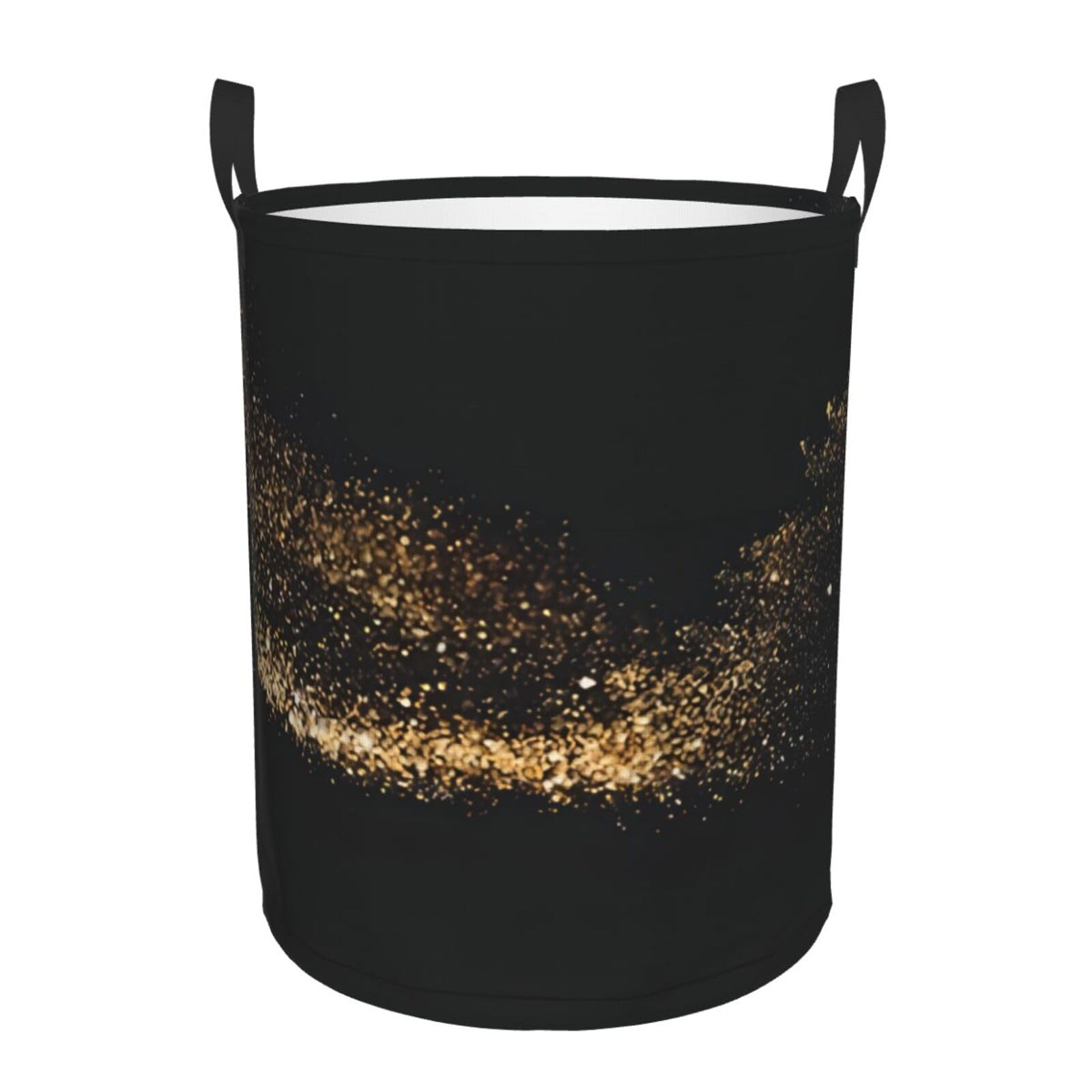 M Circular Hamper Gold Black Sand Print for Dirty Clothes