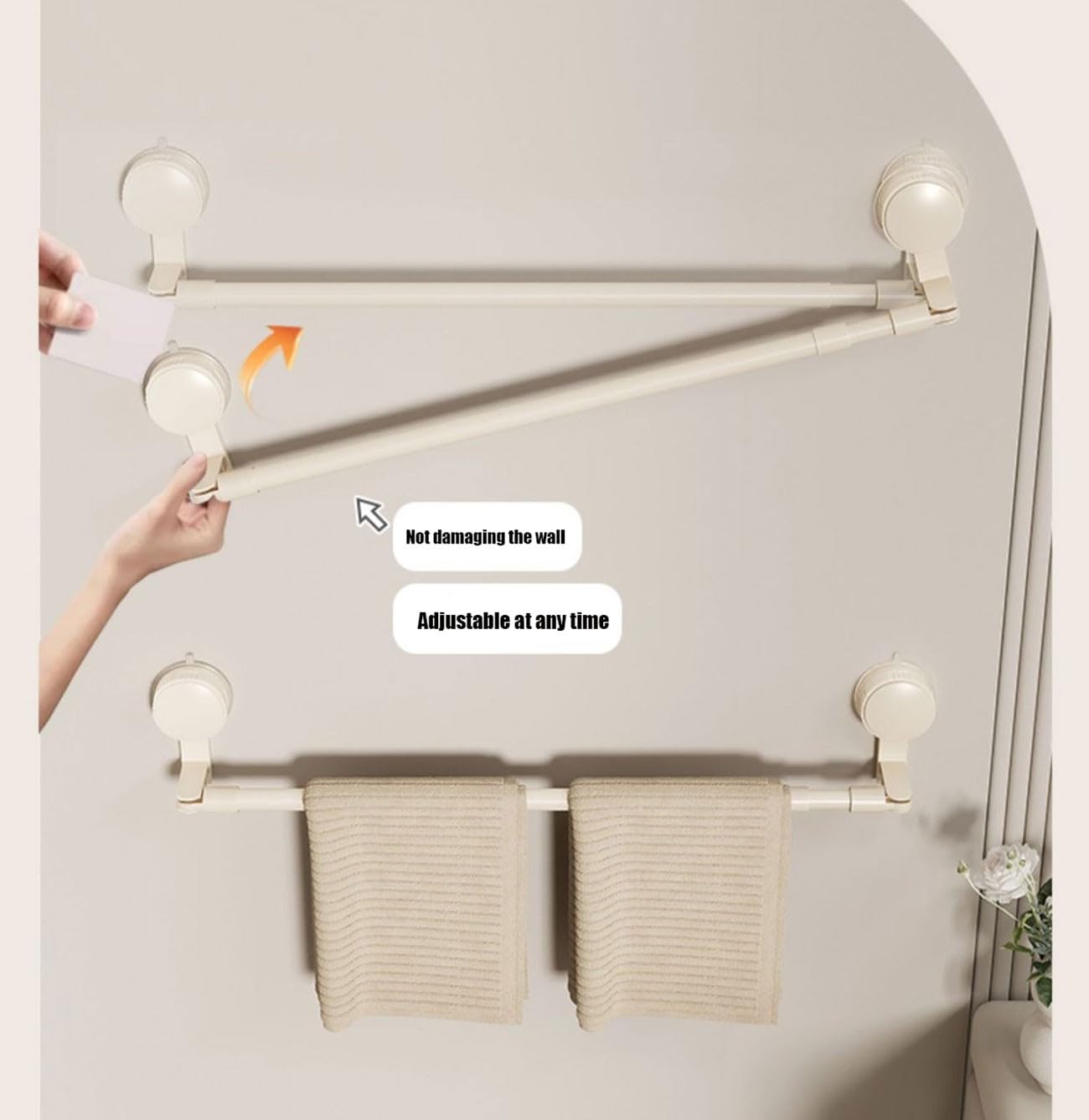Paquete de 2 toalleros con ventosa sin taladro, organizador de baño ajustable extensible con estante de almacenamiento, soporte versátil para toallas de ducha para accesorios de baño y cocina