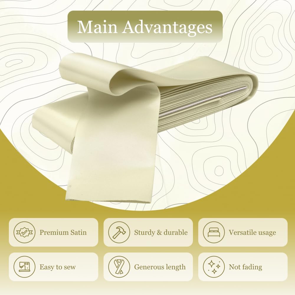 Baby Maize Satin Blanket Binding 2 Inch x 4 3/4 Yards Single Fold Tape for Quilt Edging Ivory Smooth Finish Easy to Sew On Durable Trim Material Ideal for Blanket Crafts DIY Projects Sewing