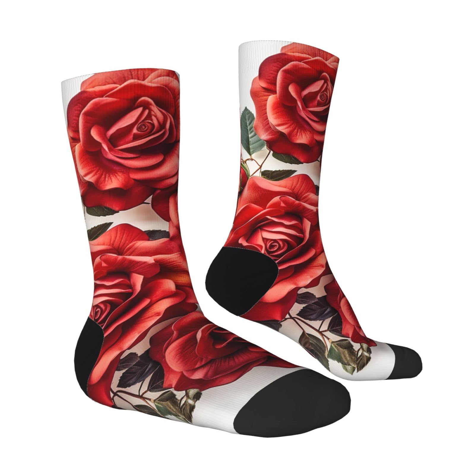 LZQPOEAS Red rose flower cluster Athletic Socks Unisex Cushioned Crew Socks Hiking Running Calf Sock Soft Above Ankle Sock