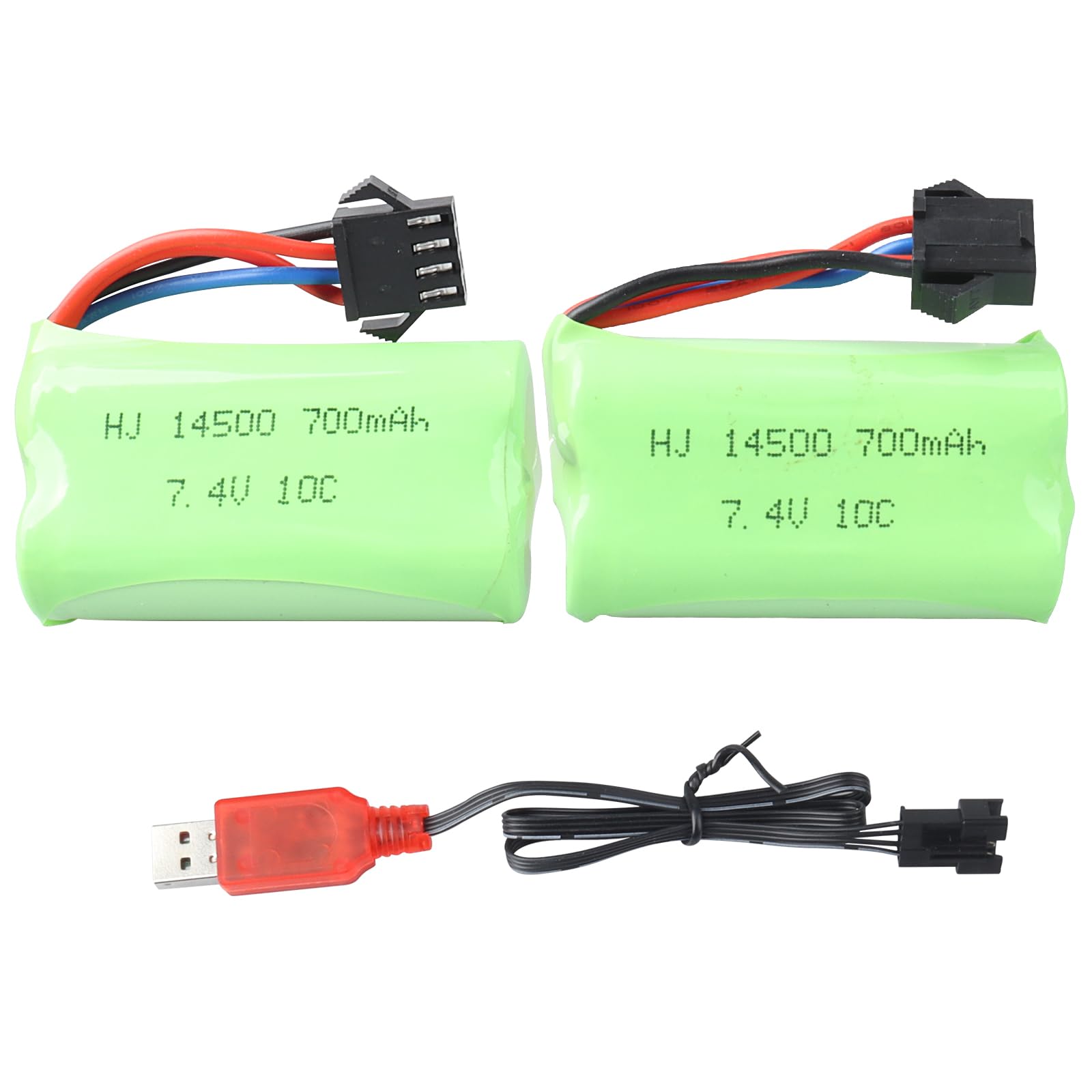 MXJFYY 2PCS 7.4V 700mAh SM-4P Plug Rechargeable Batteries with USB Charging Cable,10C RC Battery for EC16 DE85 RC Toy RC Boat/Truck/Car Model Buggy M416 Electric Gel Ball Blaster Spare Battery