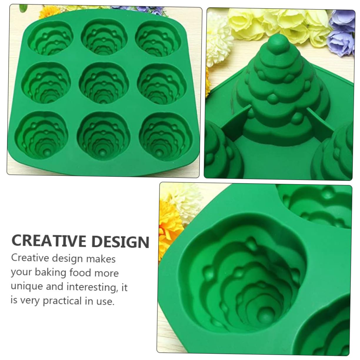 Cabilock 2 Pièces Moule Pâtisserie Silicone Cavités Sapin de Noël Vert Antiadhésif et Inodore Four et Micro Ondes Accessoire Diy pour Biscuits et Gâteaux Festifs
