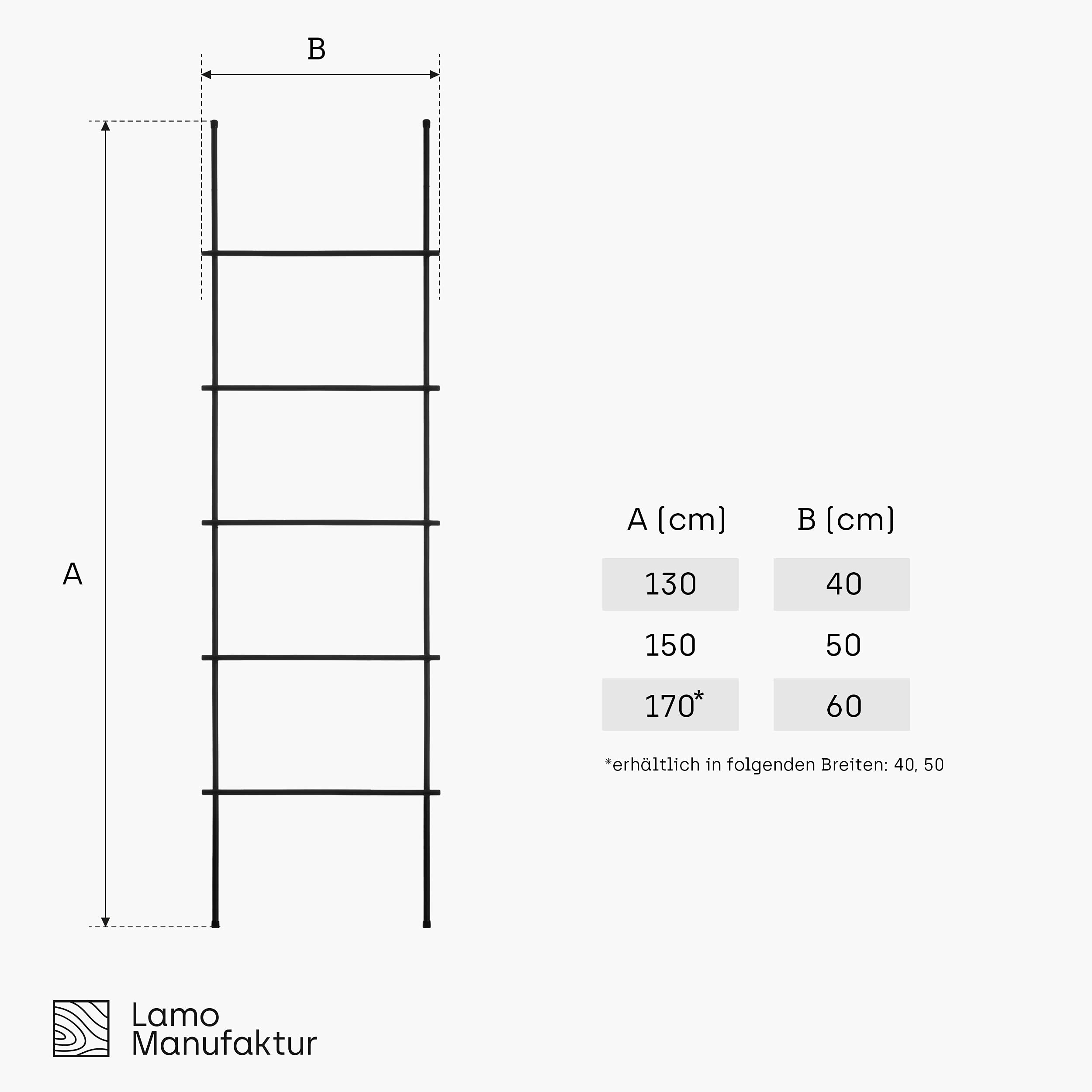 LAMO Manufaktur Porta asciugamani Scaletta Stendibiancheria Porta giornali Loft, 170x40 cm (ALT x LAR), nero, LLS-170-40-9005