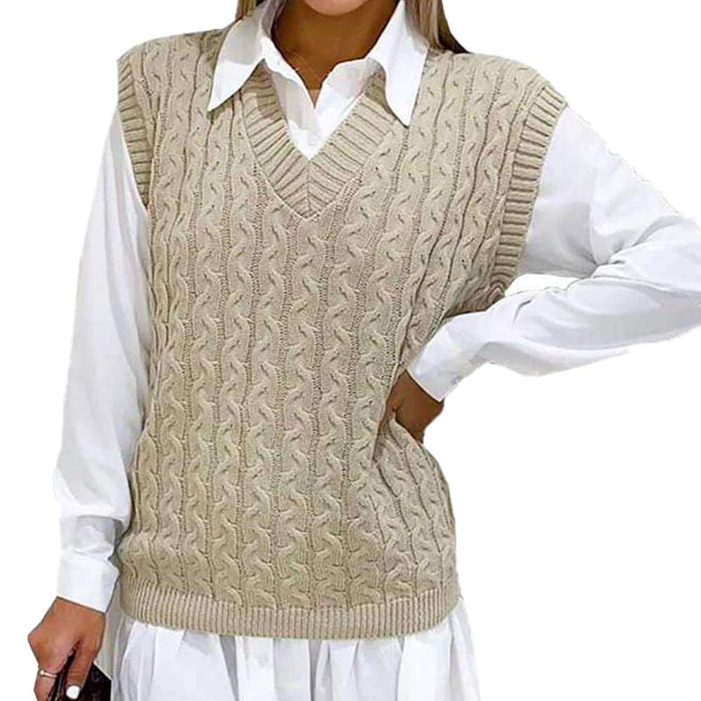 Wearall Women's Stone Weaall Cable Knit Sleeveless Vest Knitted Jumper Tank Top Winter Chunky Sweaters 8-10