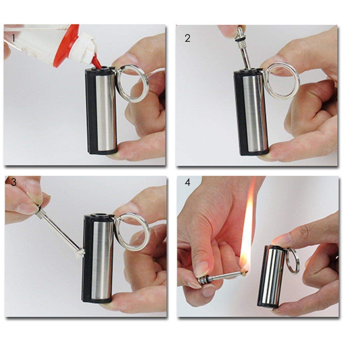Roawon Sleutelhanger voor noodontstekers, eeuwige match, lucifers van metaal, Silex, camping, barbecue, permanente lucifer
