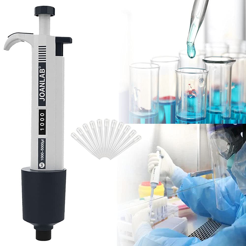 Pipetas Monocanal, Micropipeta/Pipeta Esterilizable en Autoclave Ajustable de Volumen MúLtiple, Canal úNico (Incluidas 20 Puntas de Pipeta),1000-5000ul